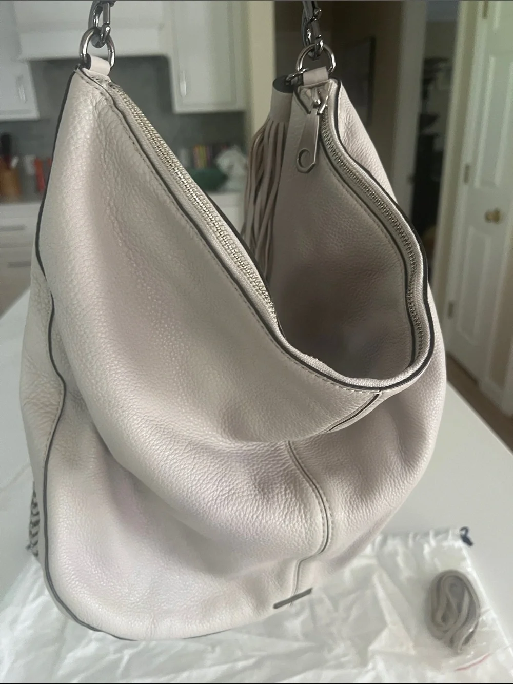 Rebecca Minkoff Light Taupe Pebbled Leather Tassel Hobo